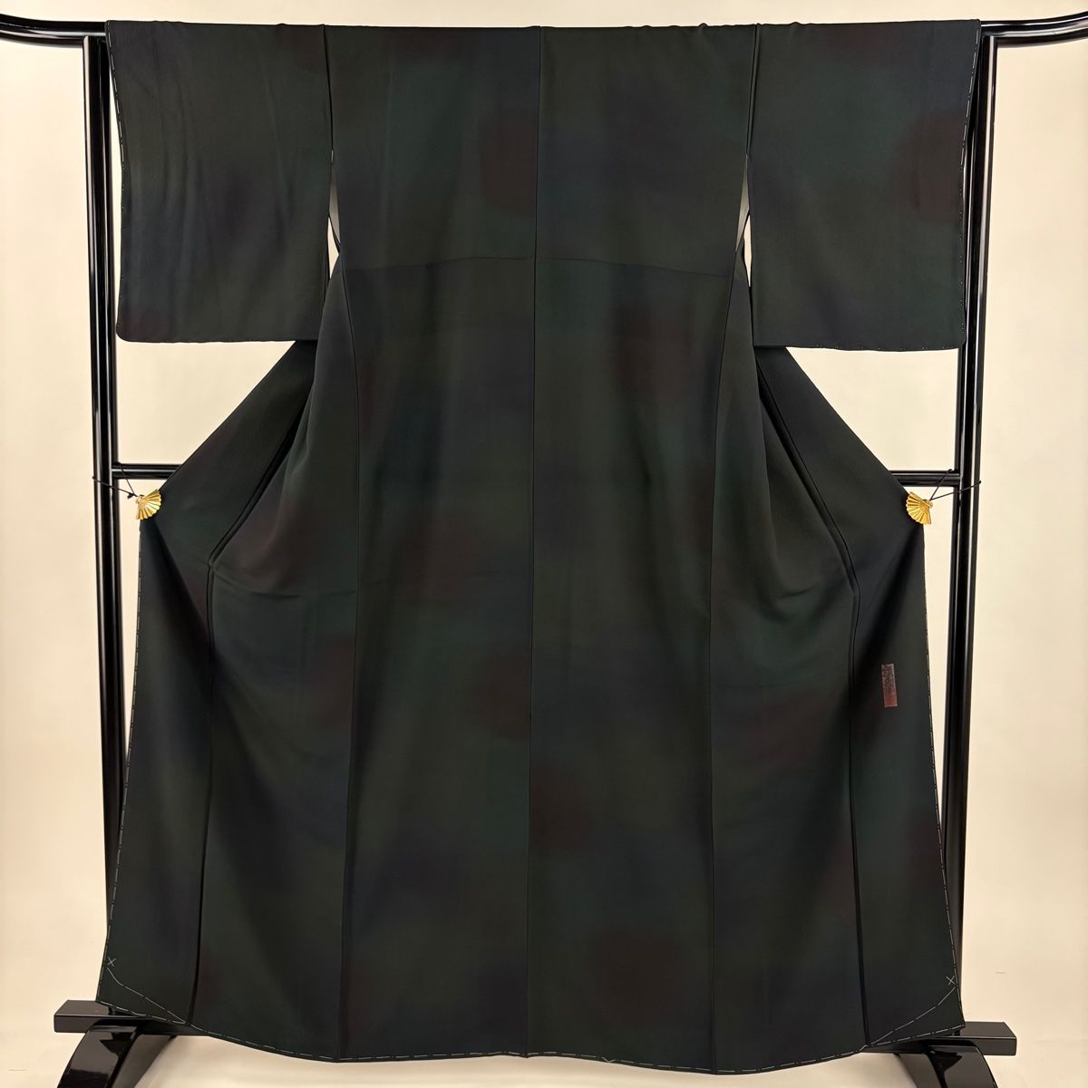 小紋 身丈160 cm 裄丈65 M 袷 前田仁仙 草木染 落款 ぼかし柄 深緑 正絹