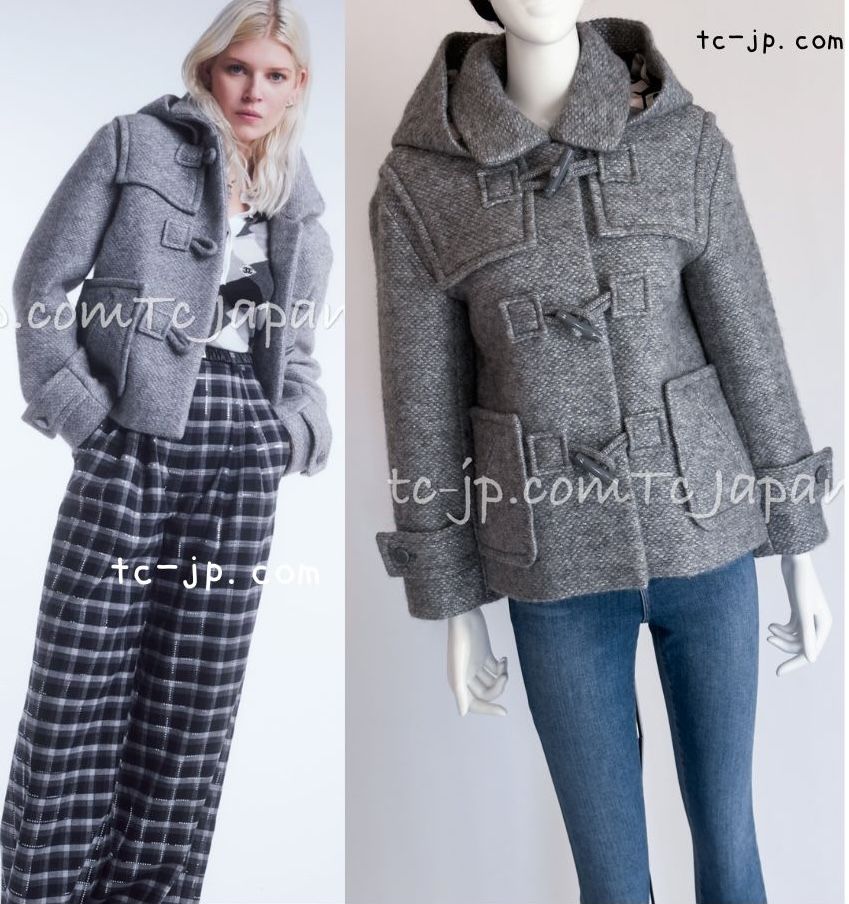 シャネル コート CHANEL 93万 グレー シルバー ウール アルパカ 軽い