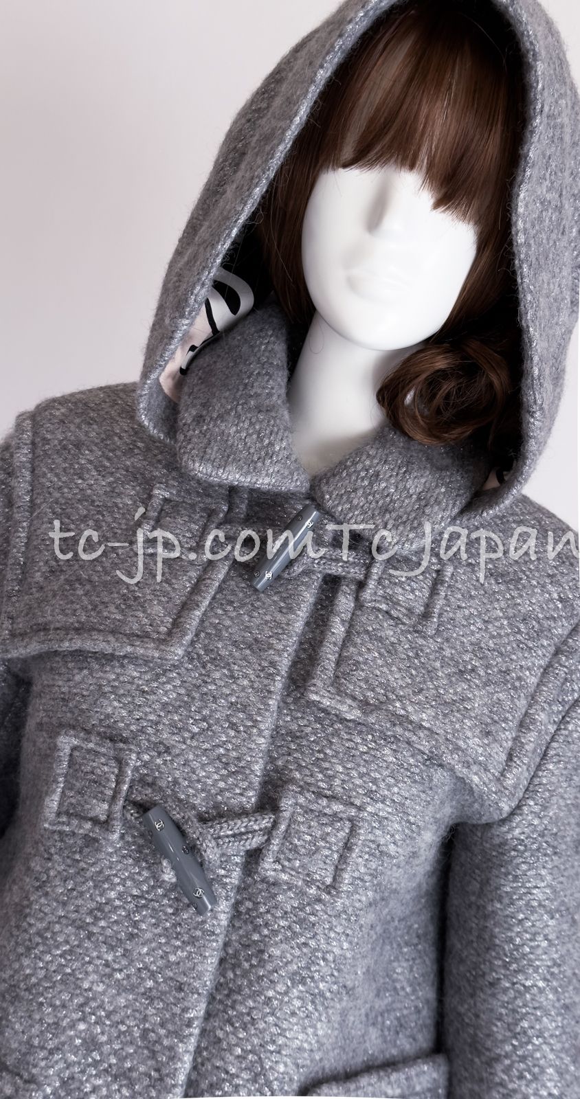 シャネル コート CHANEL 93万 グレー シルバー ウール アルパカ 軽い