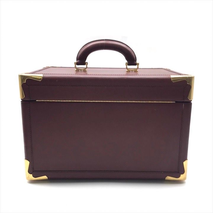 Cartier カルティエ マストライン メイクボックス コスメ バニティ ハンド バッグ 鏡付き ダイヤルロック レディース ボルドー a 10959