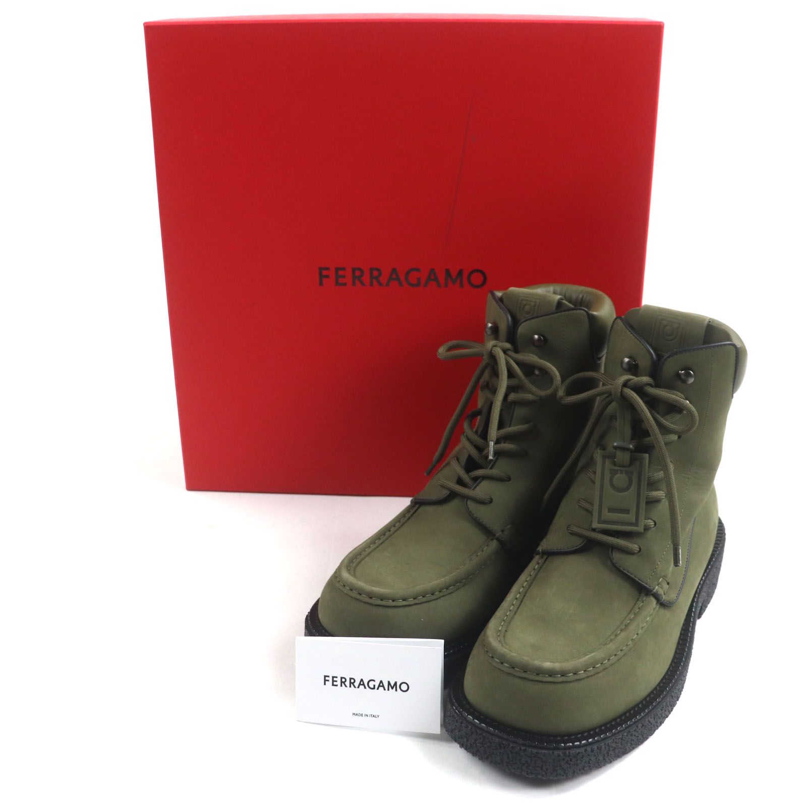 極美品▽FERRAGAMO フェラガモ COLORADO ヌバックカーフレザー レース
