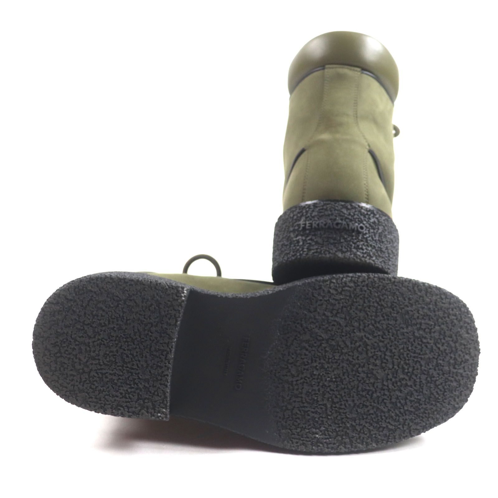 極美品▼FERRAGAMO フェラガモ COLORADO ヌバックカーフレザー レースアップ ショートブーツ オリーブ カーキ 10 箱付 イタリア製 メンズ 極美品▽FERRAGAMO フェラガモ COLORADO ヌバックカーフレザー レース