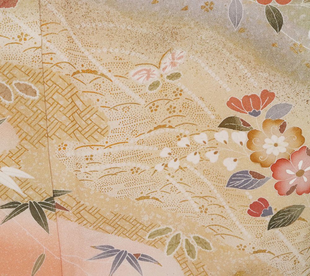  辻が花訪問着 袷 正絹 サーモンピンク 絞り 辻が花 梅 南天 Mサイズ ki 31299 レディース ギフト フォーマル み 訪問着 付け下げ 着物