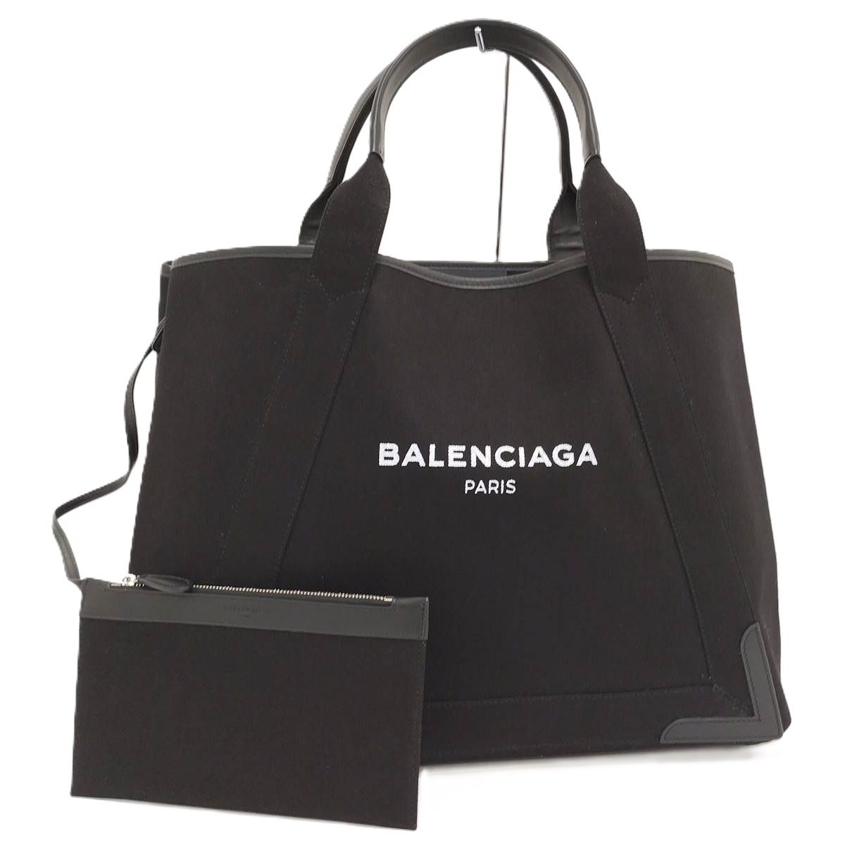 BALENCIAGA ネイビーカバスS トートバッグ キャンバス レザー ブラック