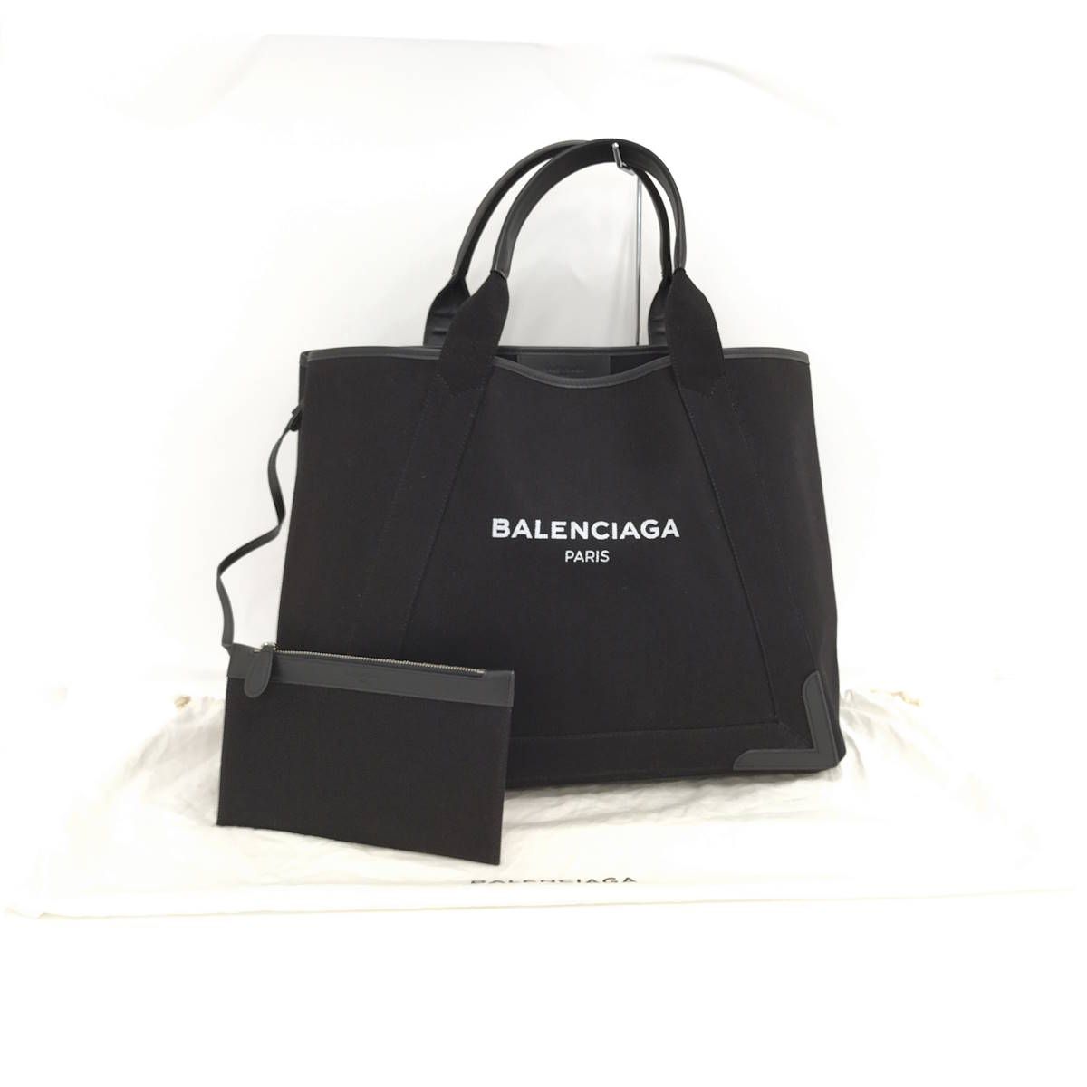 BALENCIAGA ネイビーカバスS トートバッグ キャンバス レザー ブラック