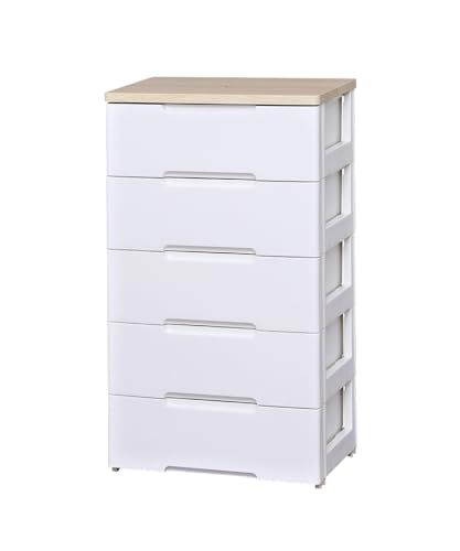 アイリスオーヤマ チェスト 5段 届いて 完成品 ラクラク引出し 木天板 幅56 奥行41 5 高さ100 cm ホワイト ナチュラル 白 プラスチック HG 555 R 組立不要p