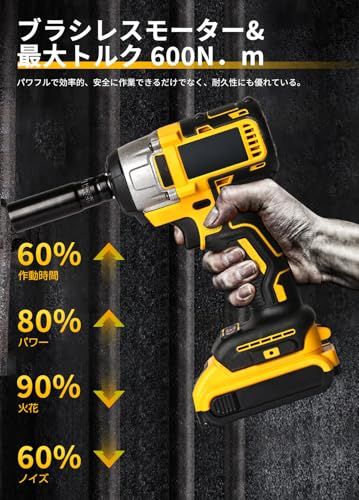 電動インパクトレンチ 充電式 タイヤ交換 インパクト強力 600 N.m ブラシレスモーター ソケット7本 正逆切替 1 2インチ 自動車の修理 無断変速 自動停止モード ナットの締め付け ボルトの緩み 過負荷 過熱 放電保護 締付工具 車用 日p