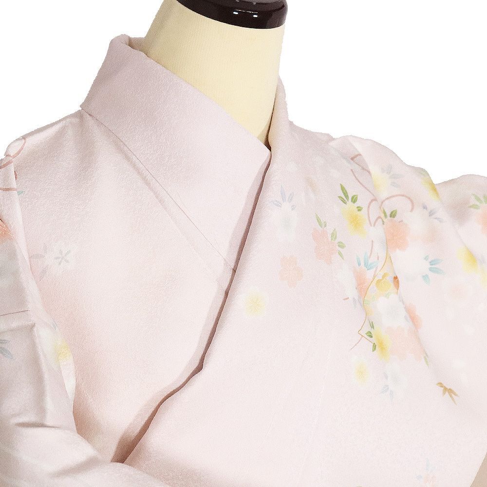  訪問着 袷 正絹 ピンク サーモンピンク 短冊文 桜 牡丹 菊 橘 7号 Lサイズ ki 31308 レディース シルク ギフト フォーマル 訪問着 付け下げ 着物