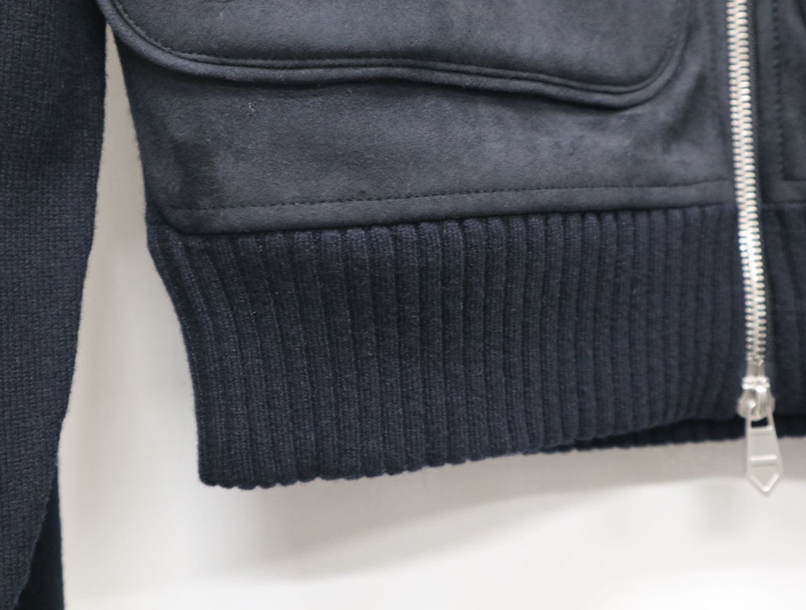 エルメス HERMES ジップアップ ブルゾン フロントレザー マリン サイズ