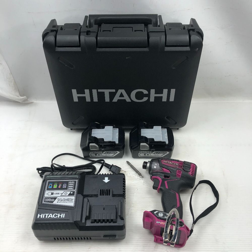 HITACHI 日立 締め付け工具 インパクトドライバ 充電器 充電池 ケース付 ショッキングピンク
