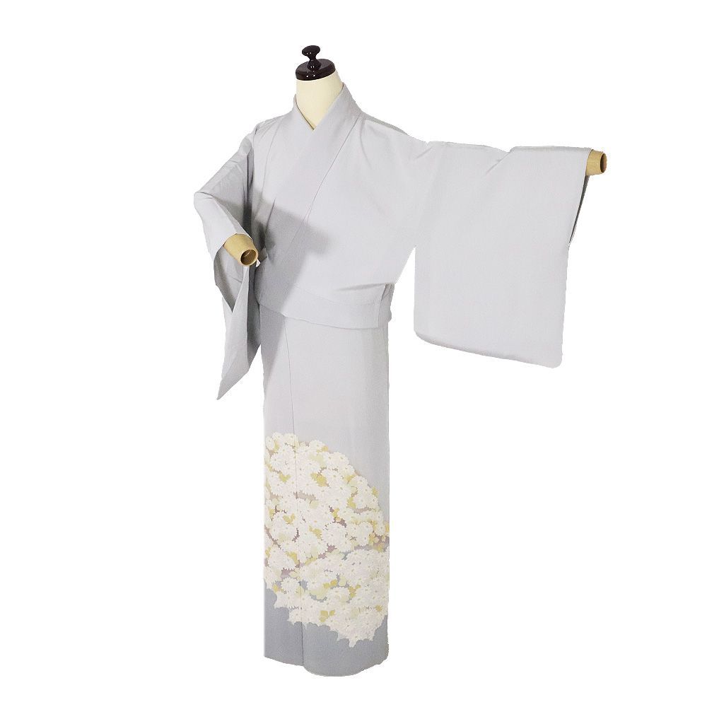 本加賀友禅 鶴見保次氏作 色留袖 袷 正絹 薄グレー 暈し 手描き友禅 菊