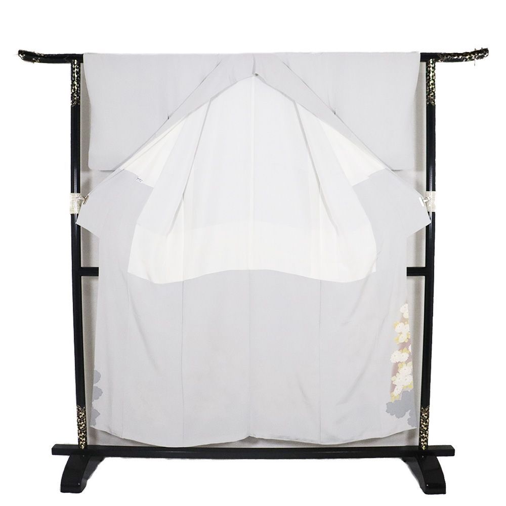 色留袖 本場加賀友禅【鶴見保次】松竹に橘 正絹 灰薄青色 一つ紋 袷