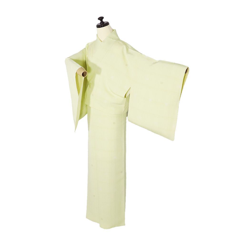 杉良太郎 ブランド 友禅小紋 袷 正絹 黄緑 格子縞 小縞格子13号 Lサイズ ki 31312 レディース シルク ギフト カジュアル み