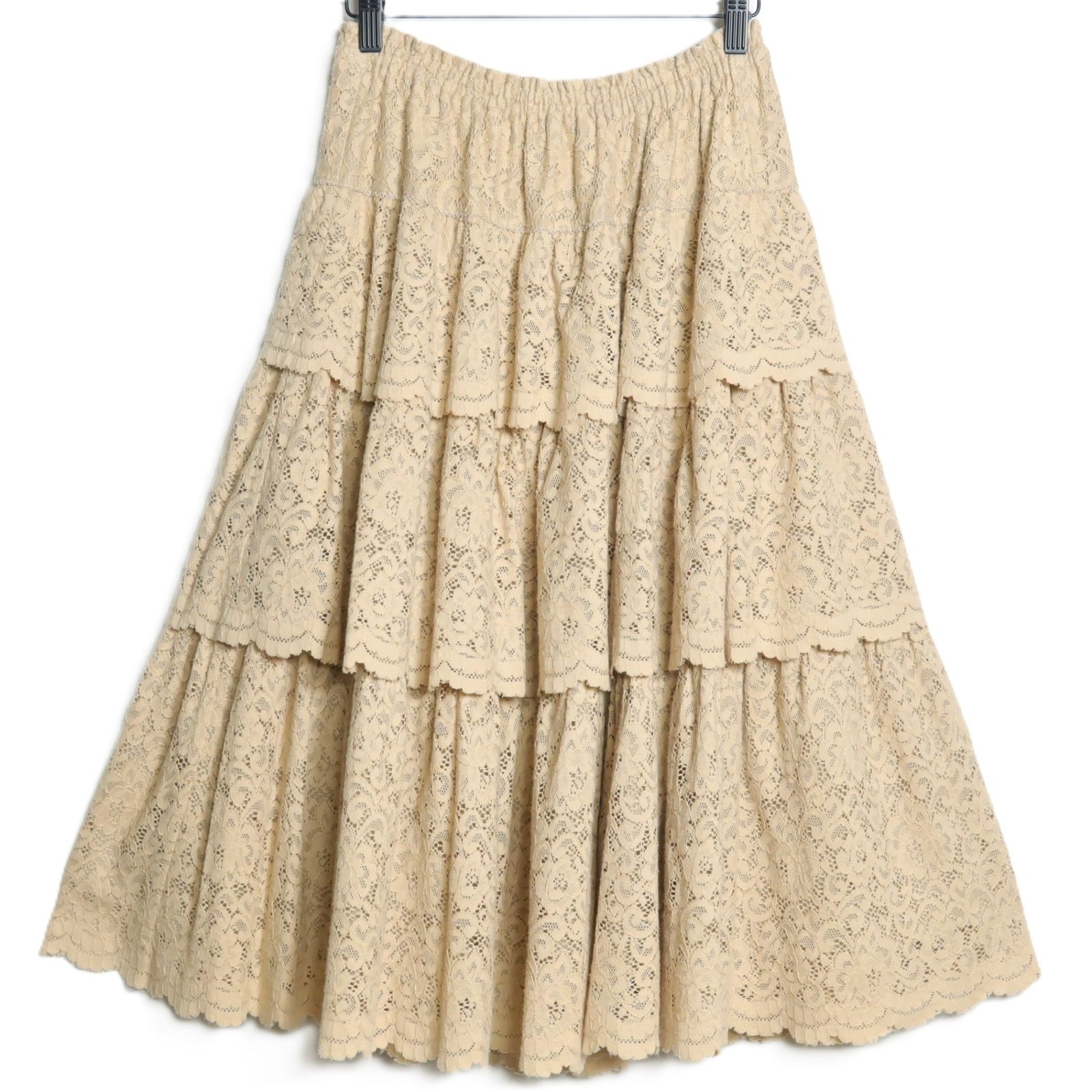 美品】ピンクハウス☆かぶせ段々フリル♪総レースのスカート ベージュ