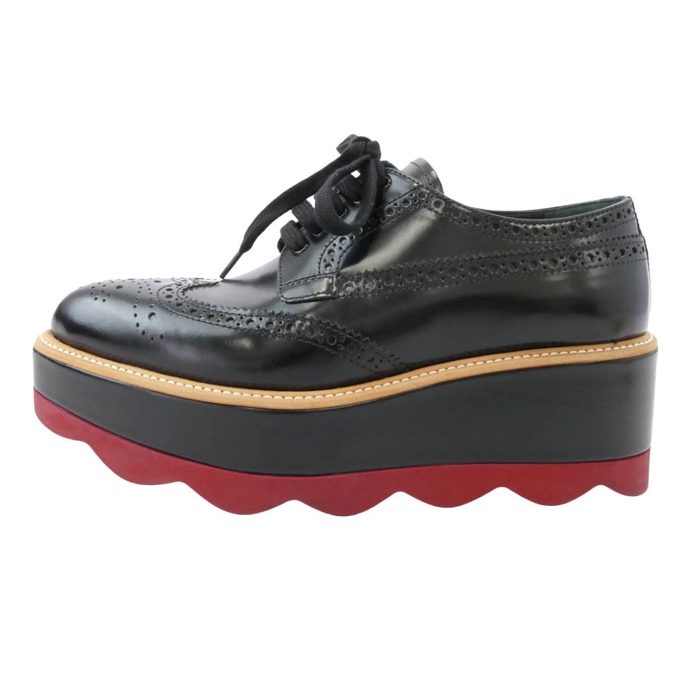 PRADA プラダ ウイングチップ プラットフォーム レザー シューズ ブラック系 35