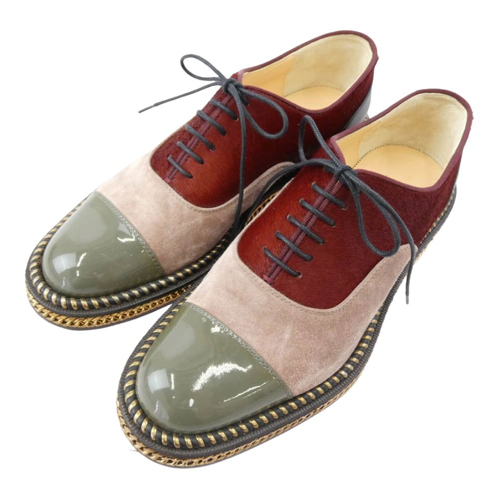 Christian Louboutin クリスチャンルブタン DECHANE 異素材切替 スエード ハラコ オックスフォード レースアップ シューズ 35.5