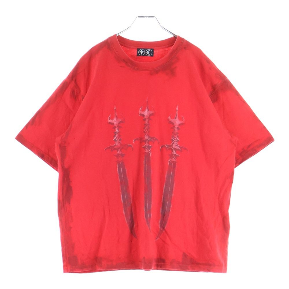 THUG CLUB (サグクラブ) 24AW Santoryu Master T-shirt ソードプリント ペンキ加工 レッド