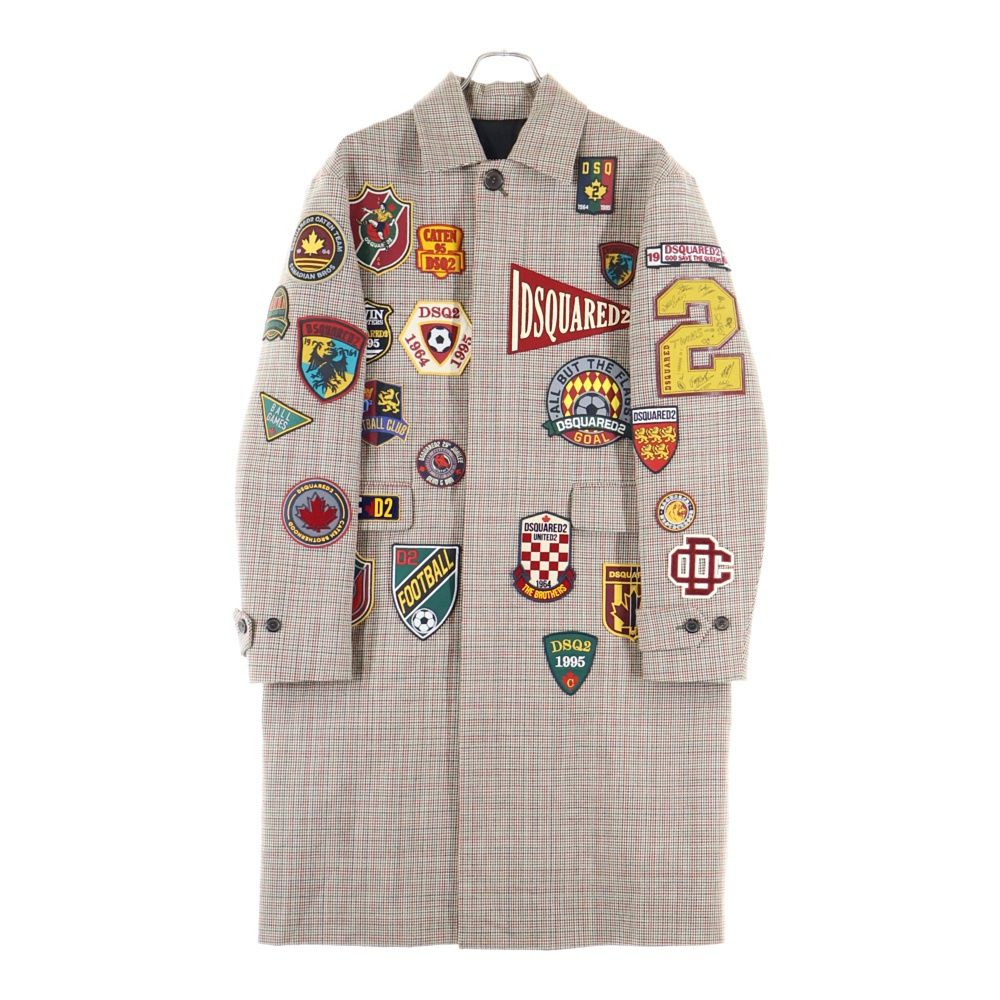 DSQUARED2 ディースクエアード Football Patch Check Coat パッチ ロングコート ベージュ DSQUARED2 (ディースクエアード) Football Patch Check Coat パッチ