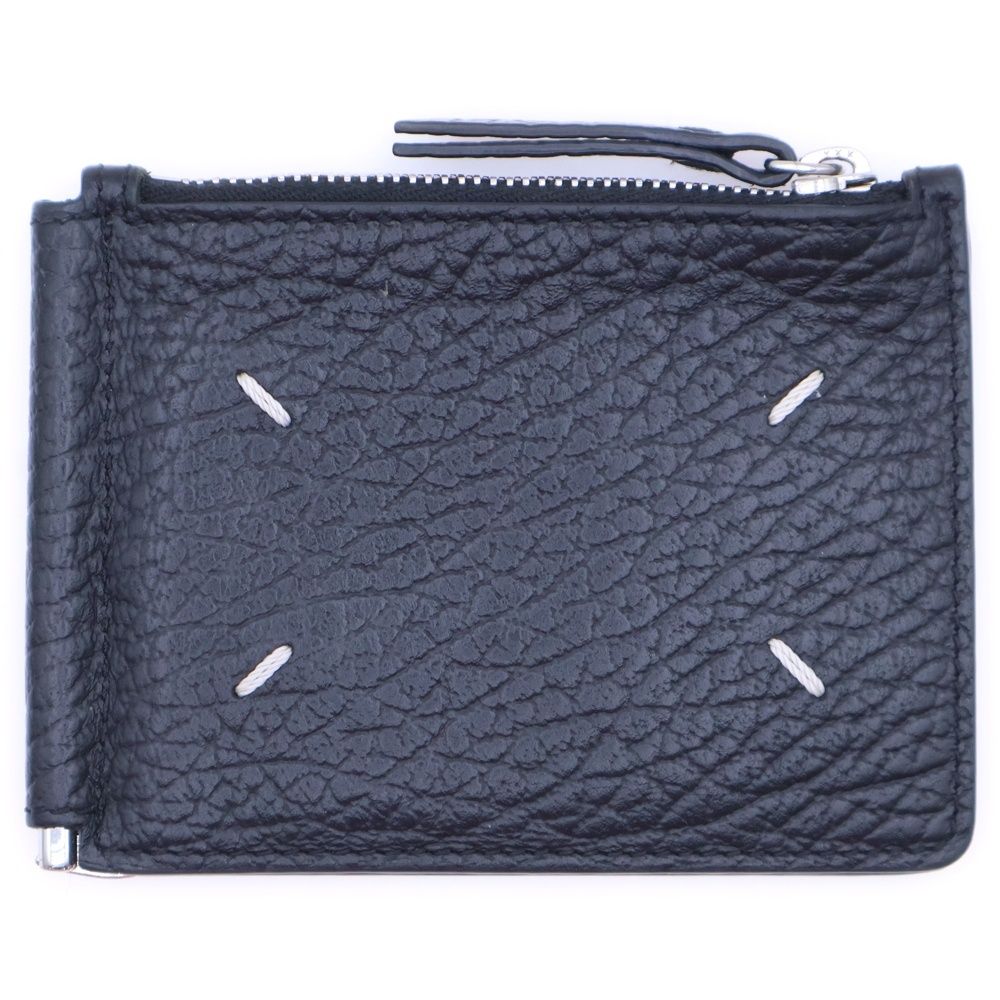 Maison Margiela メゾンマルジェラ グレインレザー マネークリップ付き 二つ折り 財布 ブラック P 4455