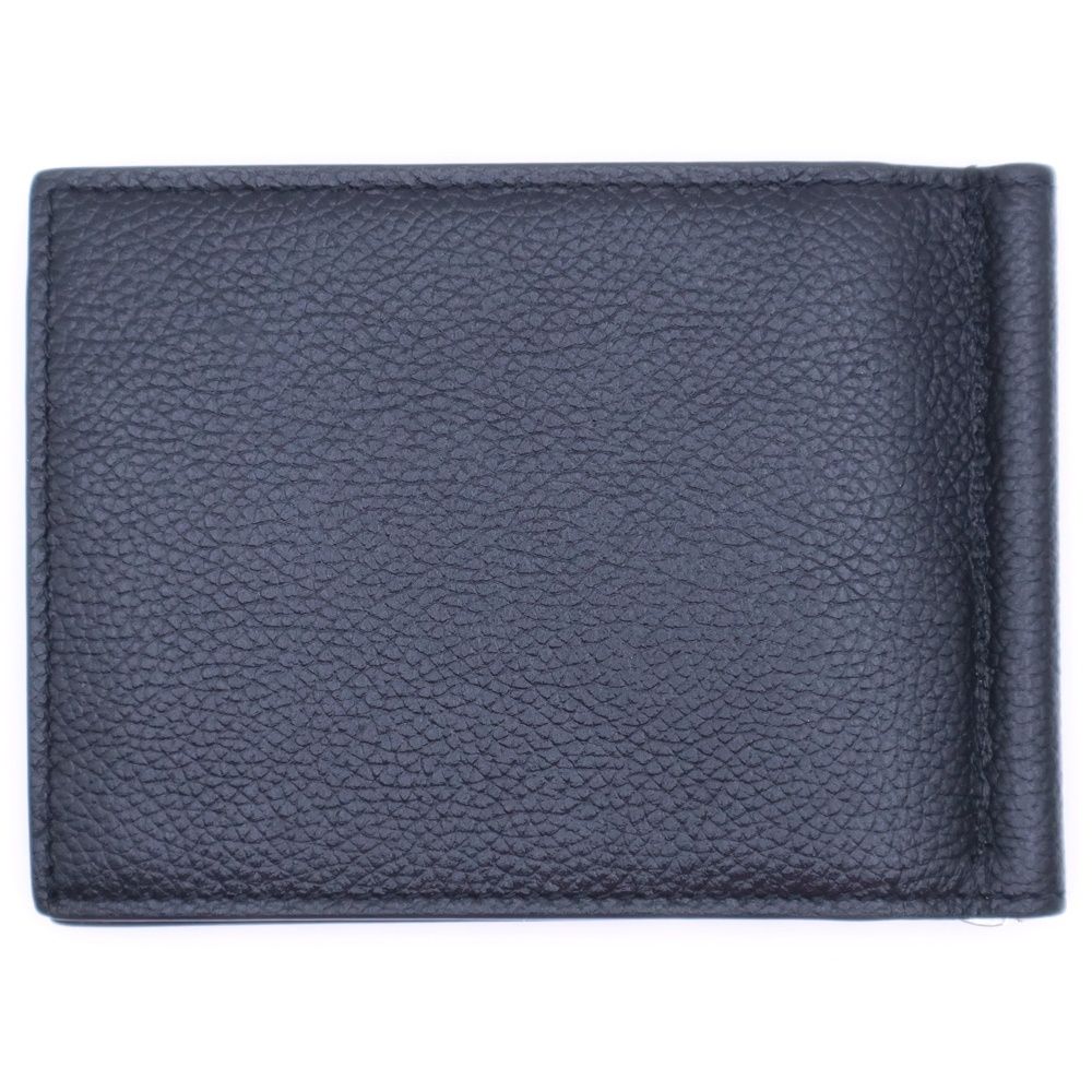 バレンシアガ ロゴ マネークリップウォレット 二つ折り財布 カードケース ブラック レザー 594308 シルバー金具