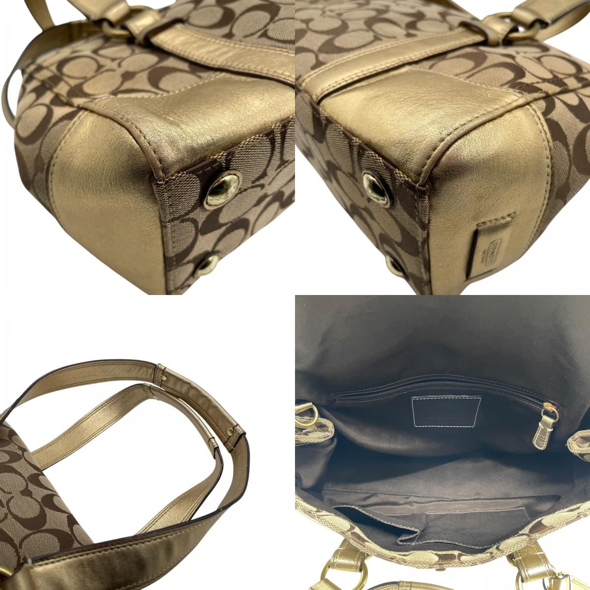 コーチ COACH シグネチャー キャンバス×レザー ハンドバッグ 金金具
