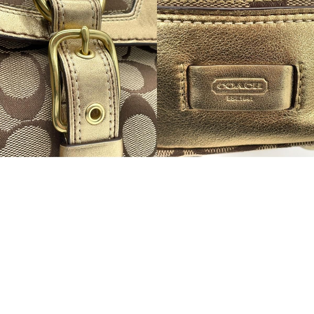 コーチ COACH シグネチャー キャンバス×レザー ハンドバッグ 金金具 