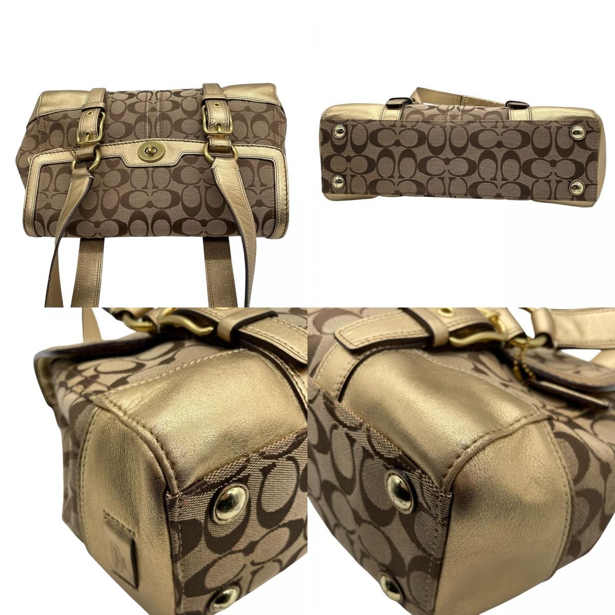 コーチ COACH シグネチャー キャンバス×レザー ハンドバッグ 金金具
