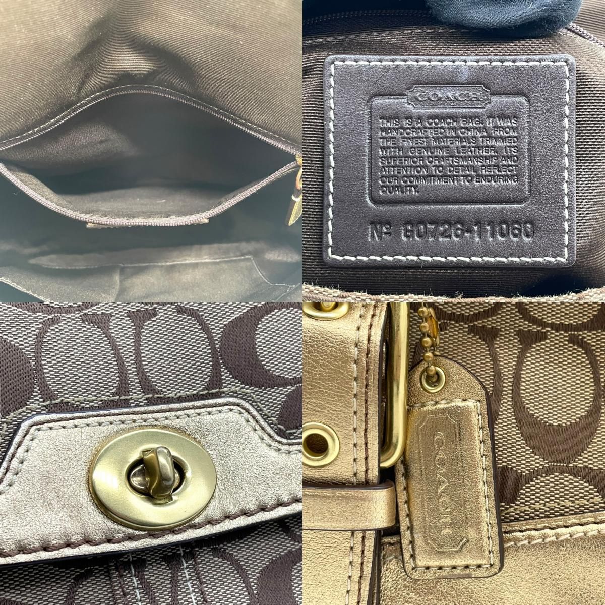 コーチ COACH シグネチャー キャンバス×レザー ハンドバッグ 金金具 