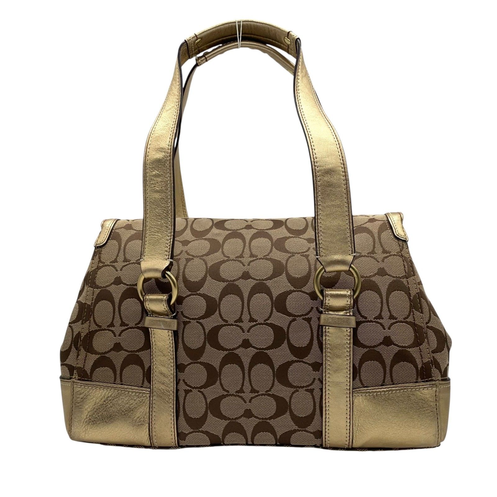 COACH シグネチャー ハンドバッグ カーキ ゴールド金具 コーチ COACH シグネチャー キャンバス×レザー ハンドバッグ 金金具