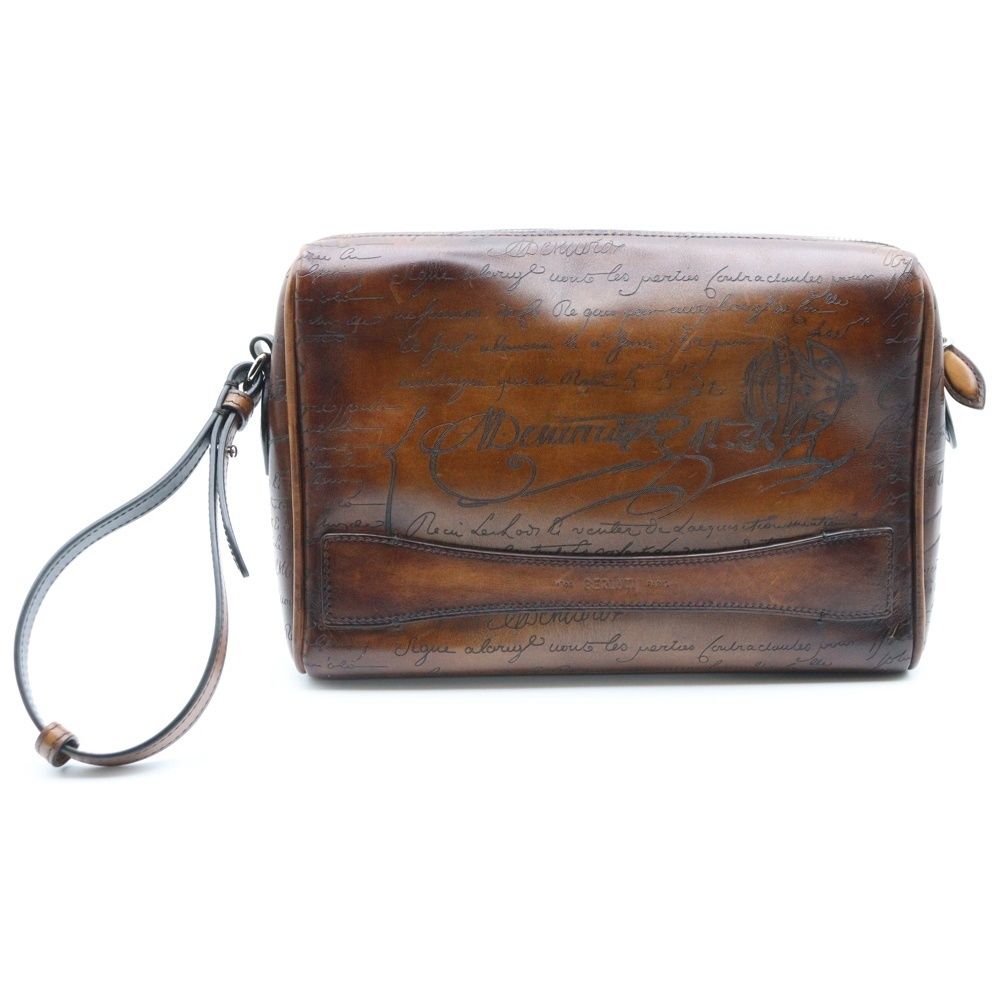 Berluti ベルルッティ ローズウッド スクリットレザー ポーチ クラッチバッグ ブラウン レザー