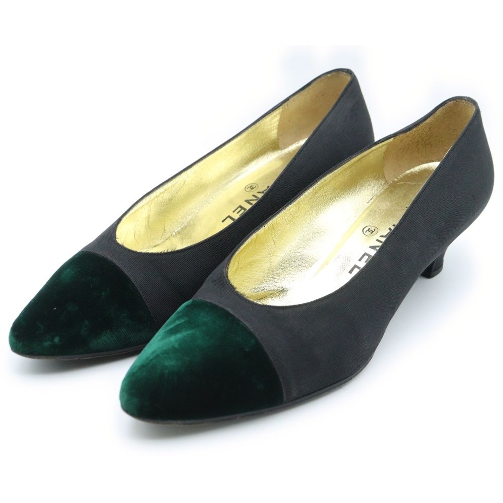 CHANEL ブラック ベルベット パンプス CHANEL シャネル パンプス ラムスキン ブラック 靴 レディース ココ