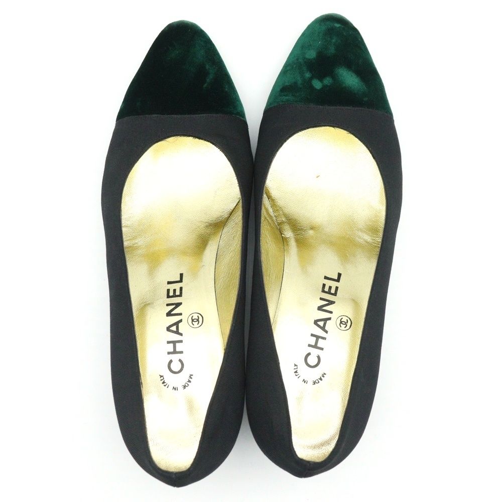 CHANEL (シャネル) ベロア ベルベット 切り替え サテン ヒール