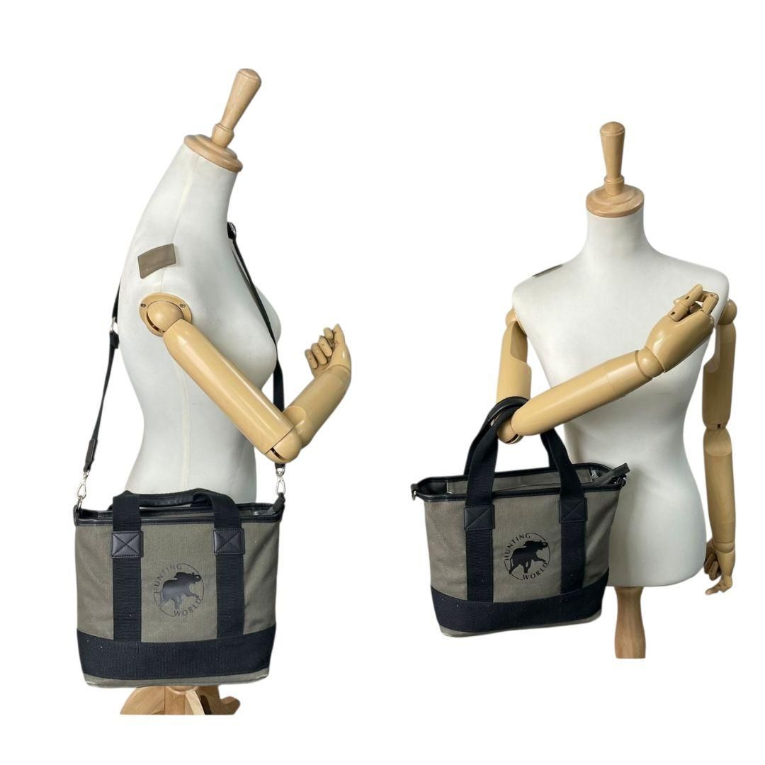 ハンティングワールド トートバッグ カーキ 黒 ブラック デカロゴ 2way