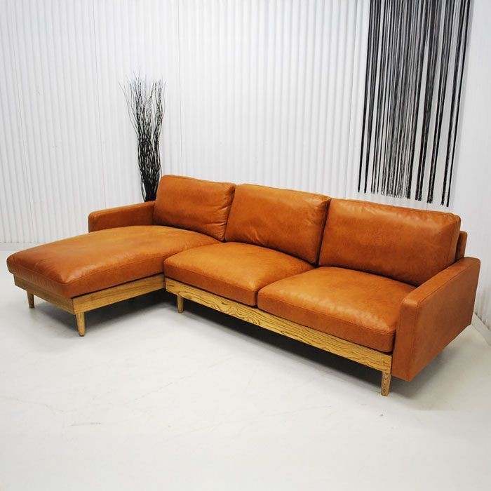 アウトレット 現品限り 一部 大 キャメル フェザー入り L型 ワイドカウチソファー リビング家具 北欧調モダン 230718 フリーダ右カウチ