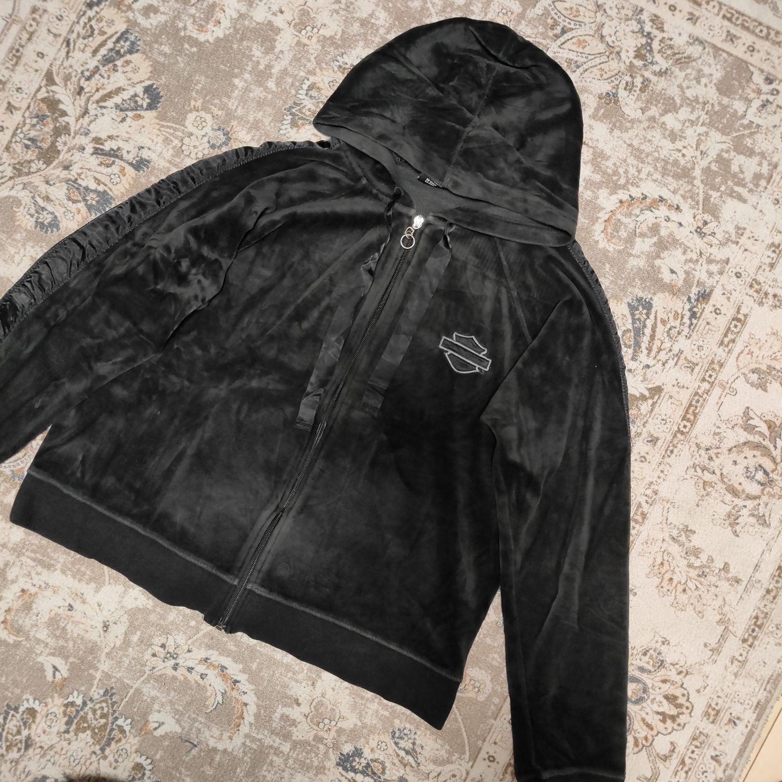 ハーレーダビッドソン　ブルゾン　L　ベロア　ブラック HARLEY DAVIDSON ハーレーダビッドソン ベロアパーカー レディース XL