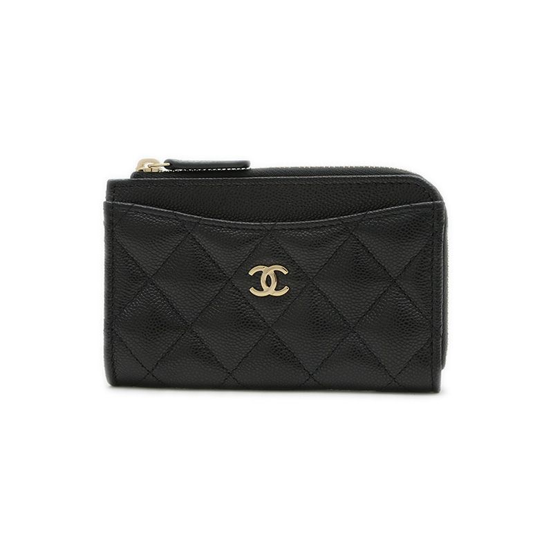シャネル マトラッセ クラシック ジップ カードケース キャビアスキン ブラック