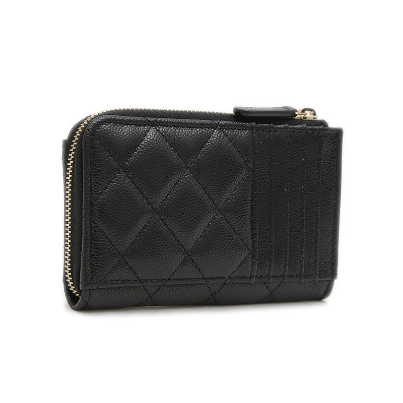 シャネル マトラッセ クラシック ジップ カードケース キャビアスキン ブラック