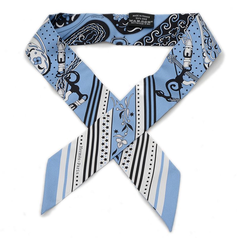 エルメス ツイリー アマゾンの祭典バンダナ ブルージーン/ホワイト