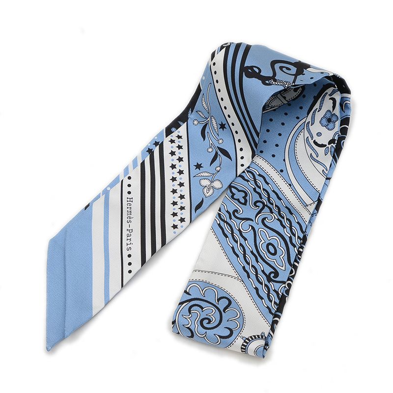 エルメス ツイリー アマゾンの祭典バンダナ ブルージーン/ホワイト