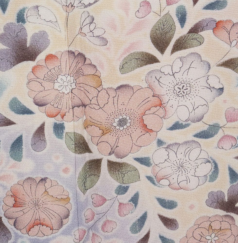 辻が花訪問着 袷 正絹 ピンク ベージュ 青グレー 暈し 絞り 辻が花 ML