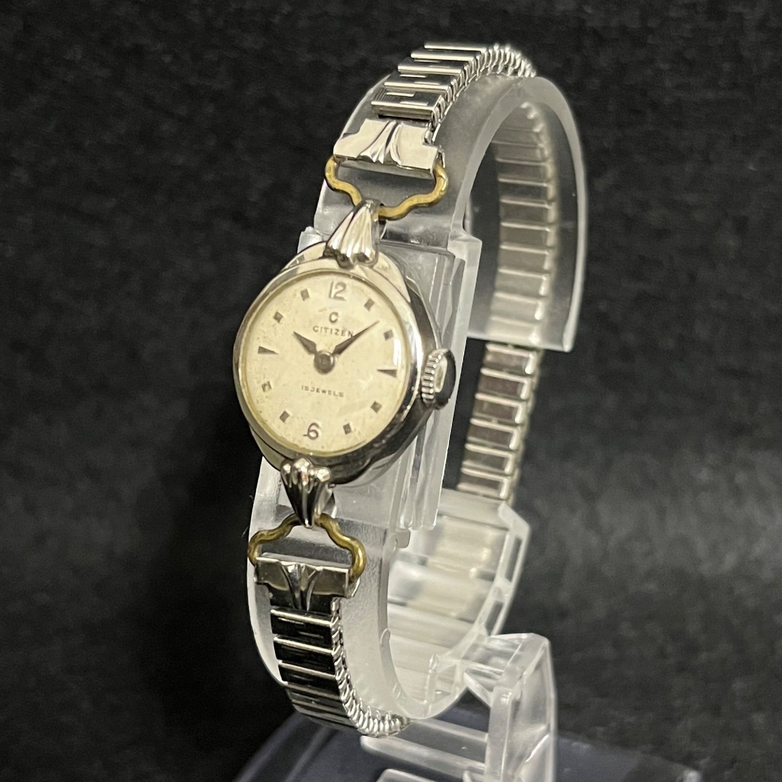 稼働品】 CITIZEN 手巻き シチズン 15石 白文字盤 レディース 腕時計 