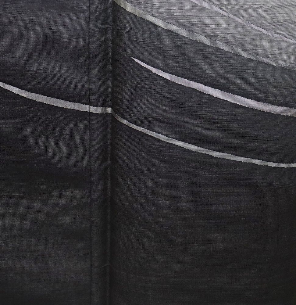 白山紬 訪問着 袷 正絹 薄茶グレー ライトグレー 墨黒 暈し 水平線 M