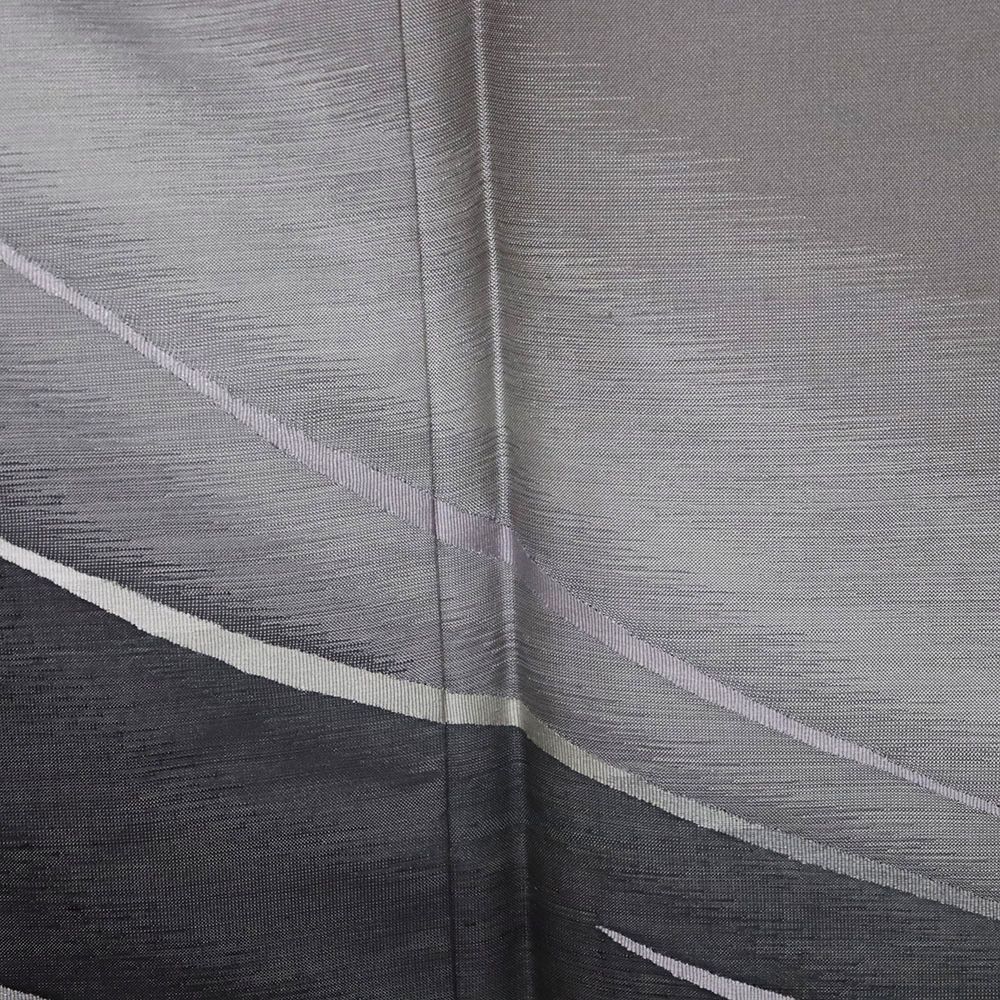 白山紬 訪問着 袷 正絹 薄茶グレー ライトグレー 墨黒 暈し 水平線 M