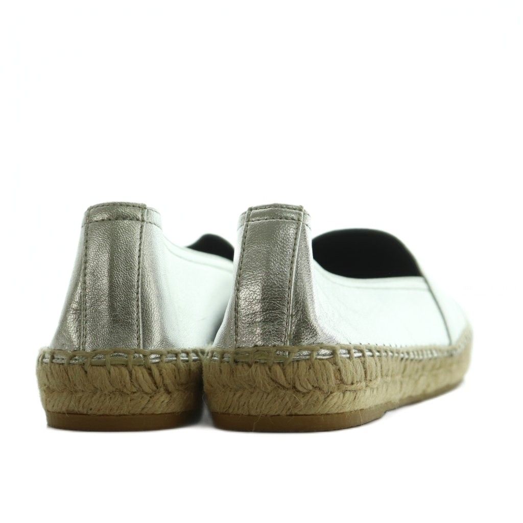  サンローラン パリ SAINT LAURENT PARIS エンボスドレザーエスパドリーユ スリッポン 37 23.5 cm シルバー LK 458573 MI OS その他 靴