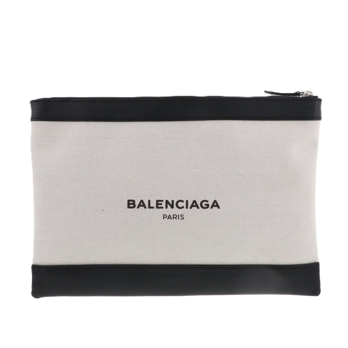 バレンシアガ ネイビークリップ M クラッチバッグ 373834 メンズ キャンバス レザー ベージュ ブラック