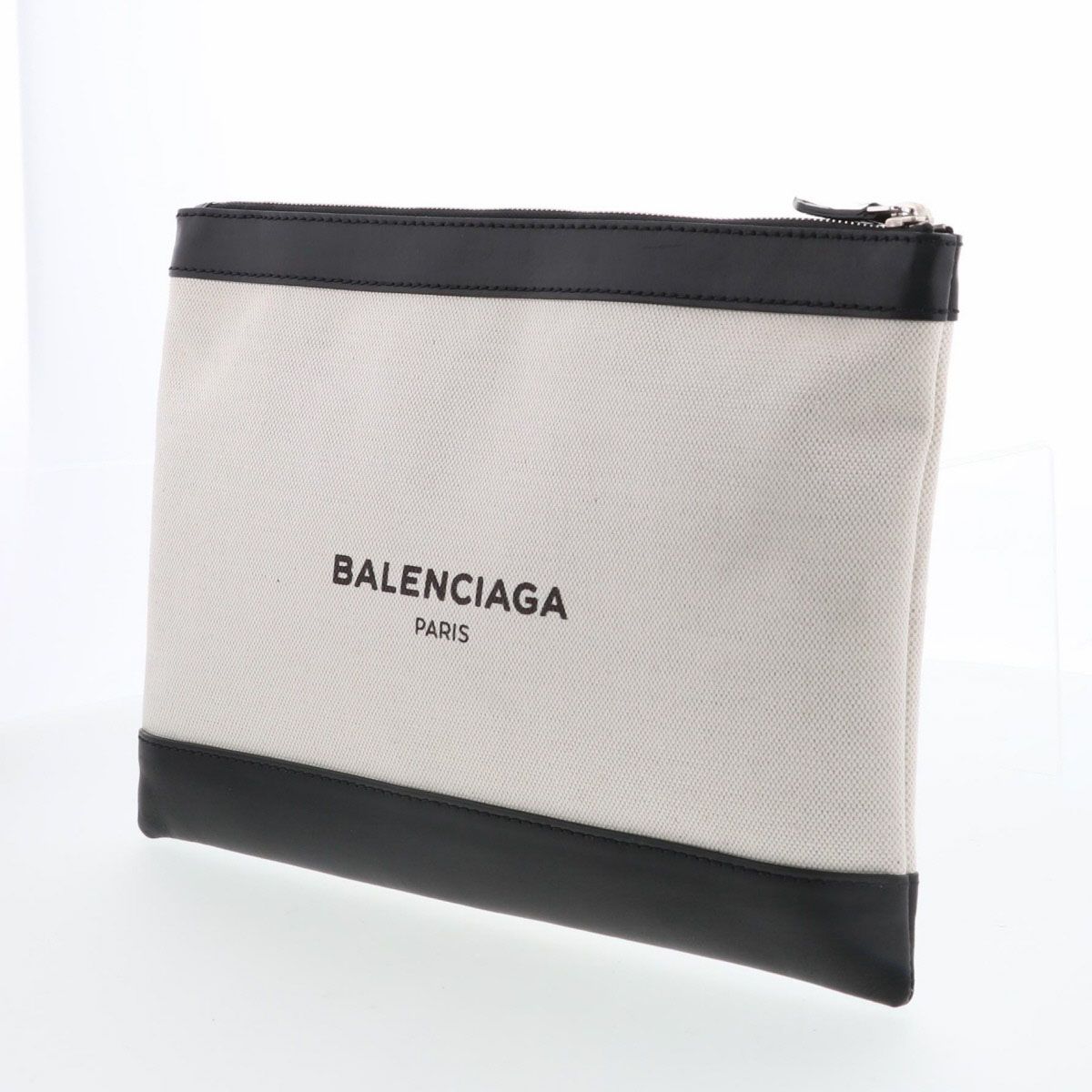 バレンシアガ ネイビークリップ M クラッチバッグ 373834 メンズ キャンバス レザー ベージュ ブラック その他 バッグ メンズ