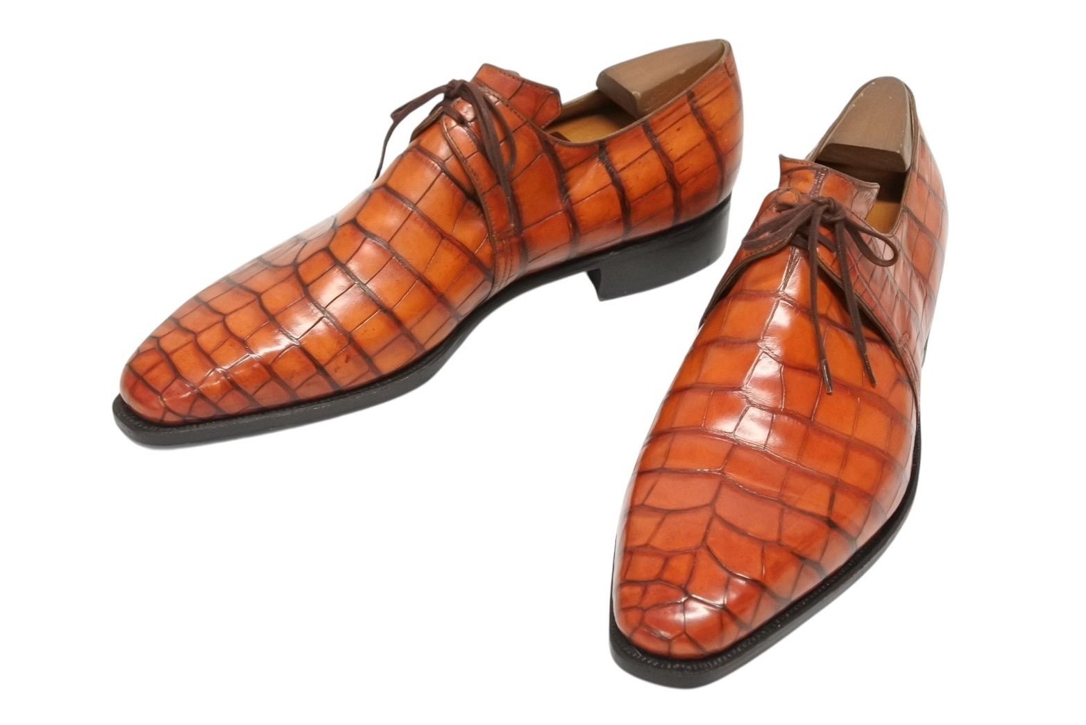 CORTHAY コルテ ローファー アリゲーター クロコダイル ブラウン オレンジ サイズ9 4 b 009247