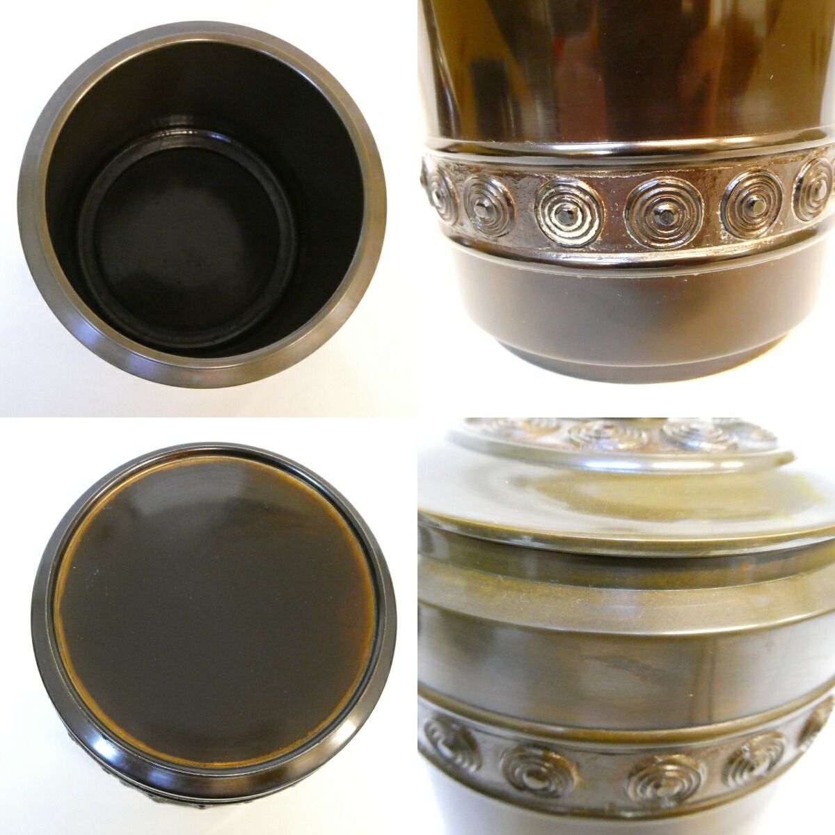 a449 日展作家 金工師 大角勲 作 銅製 蝋型 香炉 三友文 共箱 共布 