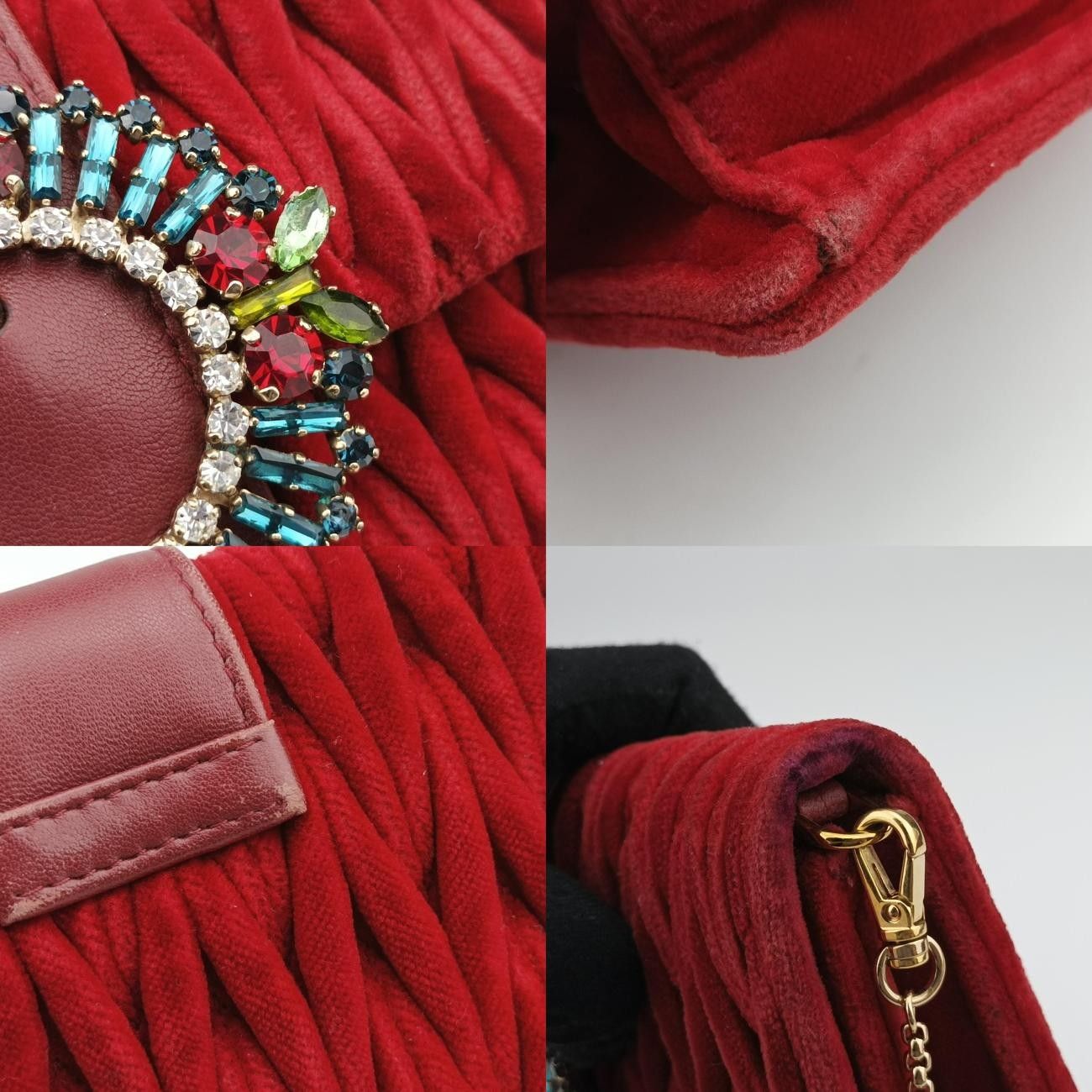  ミュウミュウMiu Miuマイ ミュウ レッド ベロア 24 メッセンジャーバッグ ショルダーバッグ
