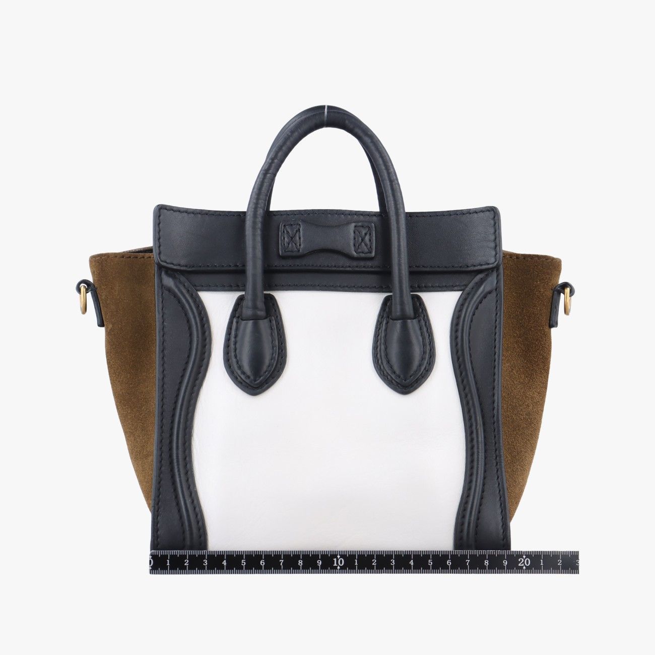 セリーヌCelineラゲージナノショッパー ブラウン×ホワイト×ブラック レザー S-ZP-0192